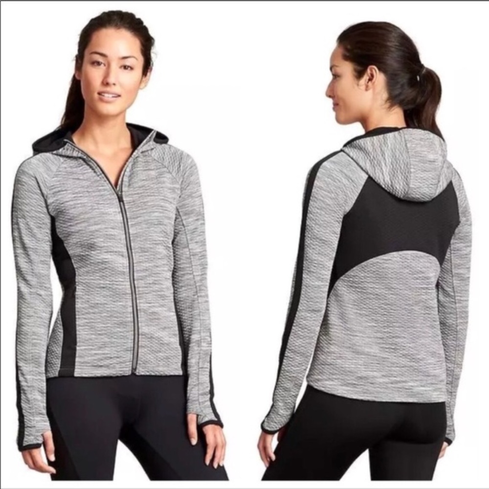 Athleta Gray & Black Hooded Zip-Up Jacket